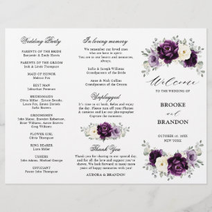 Eggplant Purple Plum Ivory White Tri-Fold Program 