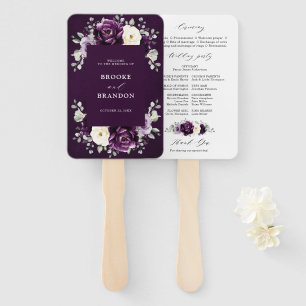 Eggplant Purple Plum Ivory White Wedding Program H Hand Fan
