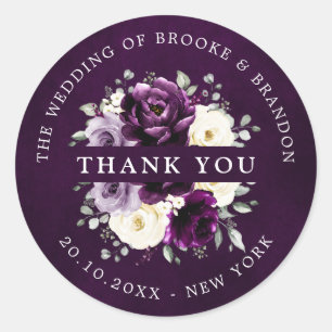 Eggplant Purple Plum Ivory White Wedding Thank you Classic Round Sticker