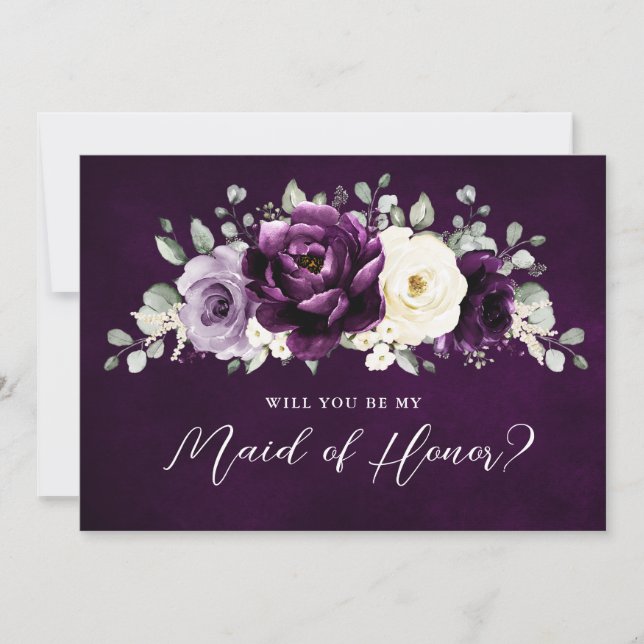 Eggplant Purple Plum  Will you be my Maid of Honou Invitation (Front)