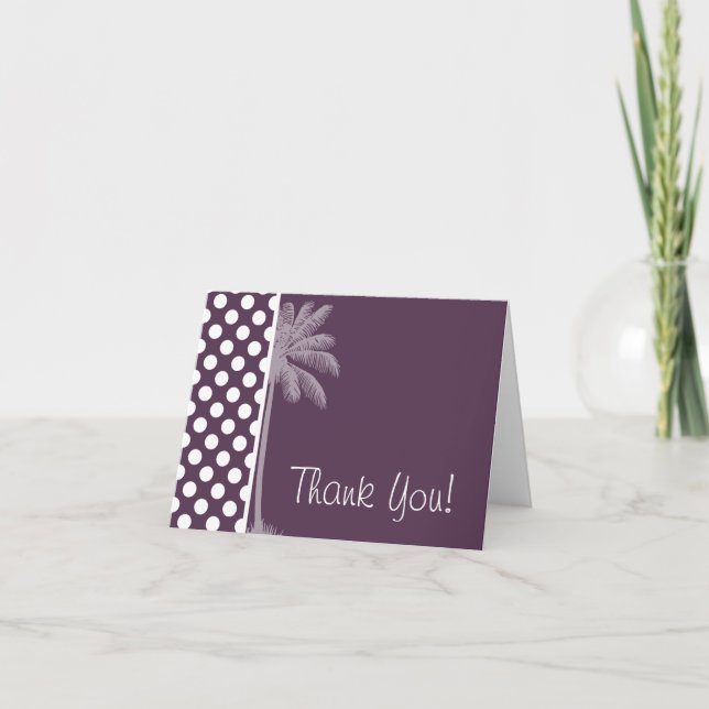 Eggplant Purple Polka Dots; Summer Palm Thank You Card (Front)