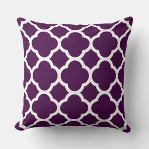 Eggplant Purple Quatrefoil Pattern Cushion