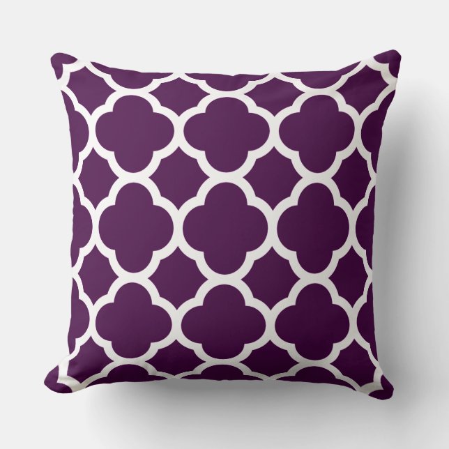 Eggplant Purple Quatrefoil Pattern Cushion (Front)
