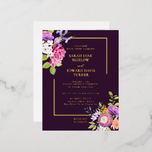 Eggplant Purple Ranunculus Floral Foil Invitation Postcard