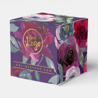 Eggplant Purple Sage Green Floral Branded Product Favour Box
