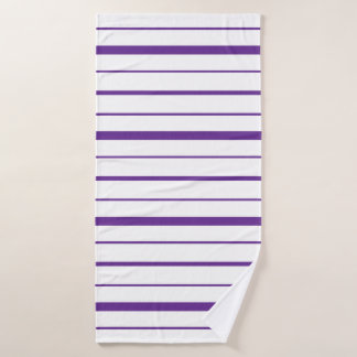 Eggplant Purple Stripe Design on White Background Bath Towel