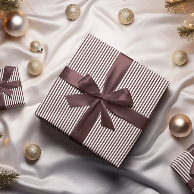 Eggplant Purple Stripes Pattern Wrapping Paper (Modern Gift Wrap with Eggplant Dark Purple and White Stripes for Autumn Birthdays. Moody and Elegant)