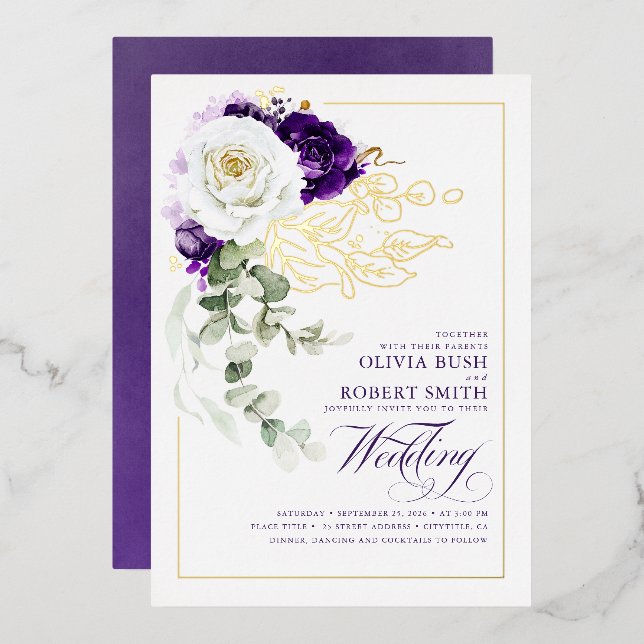 Eggplant Purple & White Floral Boho Wedding (Front/Back)