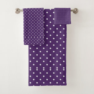 Eggplant Purple + White Polka Dot Bath Towel Set