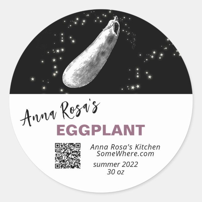 *~*  EGGPLANT QR AP30  DEHYDRATED CANNING FREEZE CLASSIC ROUND STICKER (Front)