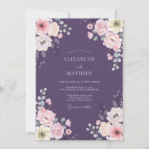 Eggplant Ranunculus Eucalyptus Wedding Invitation