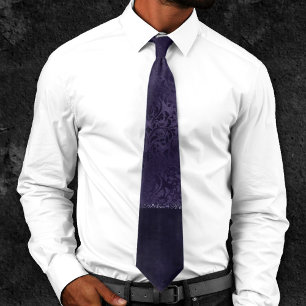 Eggplant Romance Purple Satin Grunge Rose Damask Tie