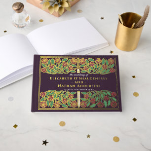 Eggplant Royal Mediaeval Floral Sword Wedding Guest Book