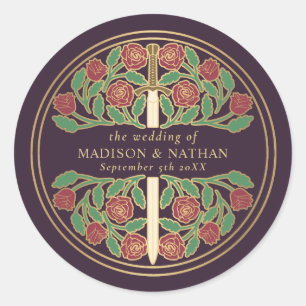 Eggplant Royal Mediaeval Sword Wedding  Classic Round Sticker