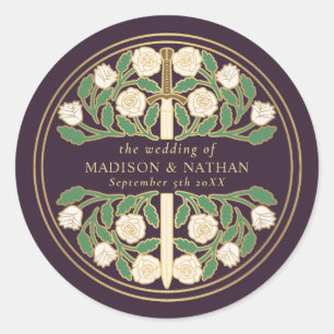 Eggplant Royal Mediaeval Sword Wedding Classic Round Sticker