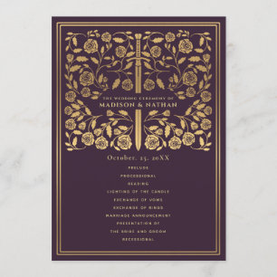 Eggplant Royal Medieval Sword Wedding Program Programme