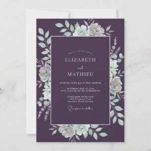 Eggplant Sage Rose Wedding Invitation