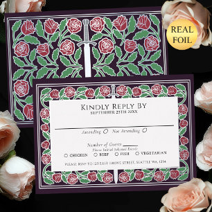 Eggplant Silver Floral Sword Royal Wedding RSVP