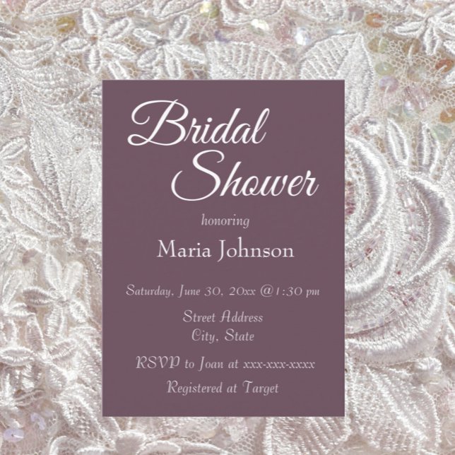 Eggplant Simple Style Bridal Shower Invitation (In Situ Wedding)