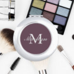 Eggplant Stylied Wedding Bridesmaid Mongram Compact Mirror<br><div class="desc">A personalised compact mirror for your wedding bridesmaid or maid of honour that has her initial and name stylised on an trendy,  eggplant colour background. Edit to replace initial and name. Select your compact mirror style.</div>