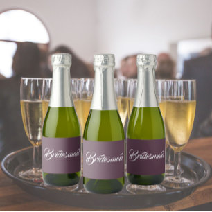 Eggplant Stylised Script Wedding Bridesmaid Sparkling Wine Label