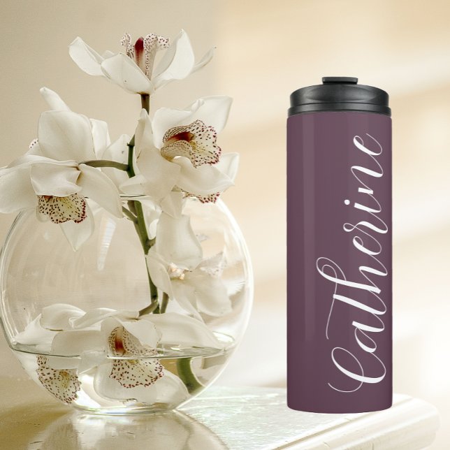 Eggplant Stylised Wedding Bridesmaid Thermal Tumbler (In Situ)