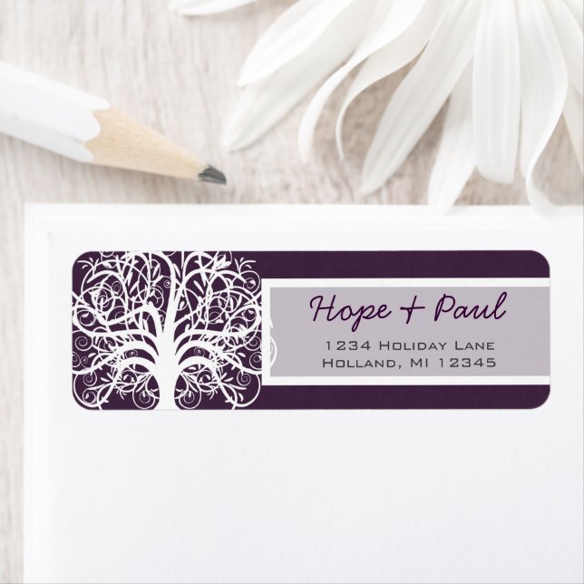 Eggplant Swirl Tree Return Address Label (Insitu)