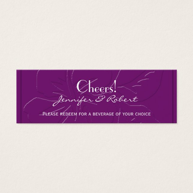 Eggplant Tone Hibiscus Wedding Drink Ticket (Front)