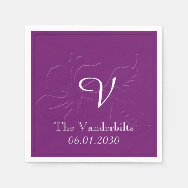 Eggplant Tone on Tone Monogram Wedding Napkin (Front)