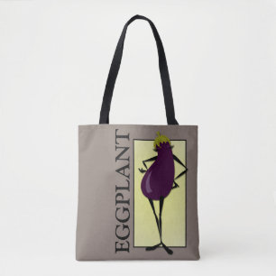 EGGPLANT VEGETABLE LADY  ILLUSTRATION TOTE BAG