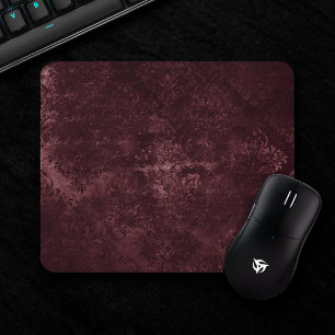 Eggplant Velvet Damask   Plum Purple Grunge Floral Mouse Mat