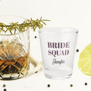 Eggplant Wedding Bride Squad Personalized Shot Glass