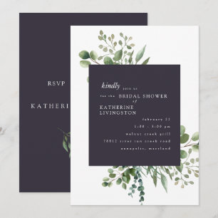Eggplant & White Foliage Bridal Shower Invitation