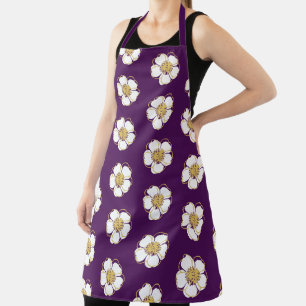 Eggplant White Gold Yellow Buttercup Flowers Apron