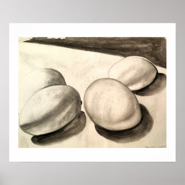Eggs, a still life, in charcoal poster (Front)