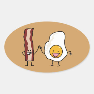 Eggs and Bacon Strips Combo Egg Breakfast Oval Sticker