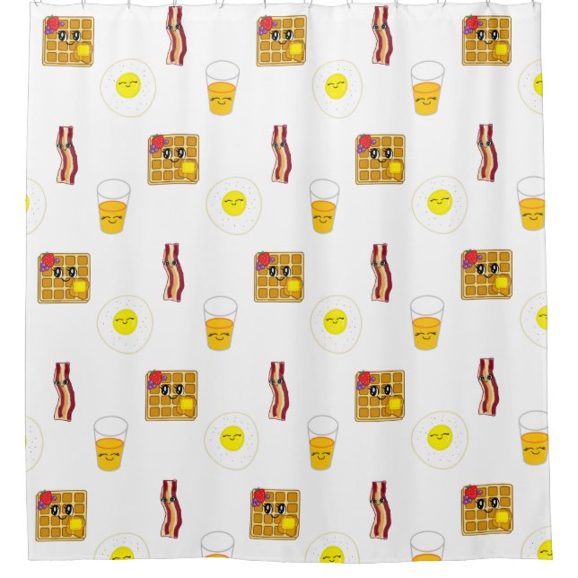 Eggs, Bacon and Waffles Funny Food Cartoons Shower Curtain (Front)