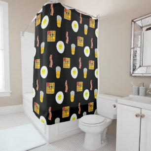 Eggs, Bacon and Waffles Funny Food Cartoons Shower Curtain
