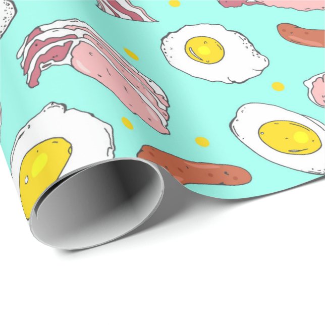 Eggs Bacon Sausages Breakfast Food Pattern Wrapping Paper (Roll Corner)