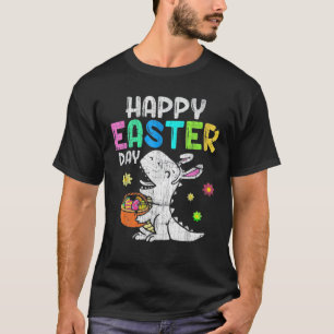 Eggs Basket Bunny T Rex Dinosaur Happy Easter Day T-Shirt
