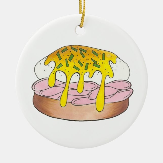 Eggs Benedict Breakfast Diner Food Foodie Ham Ceramic Tree Decoration (Front)
