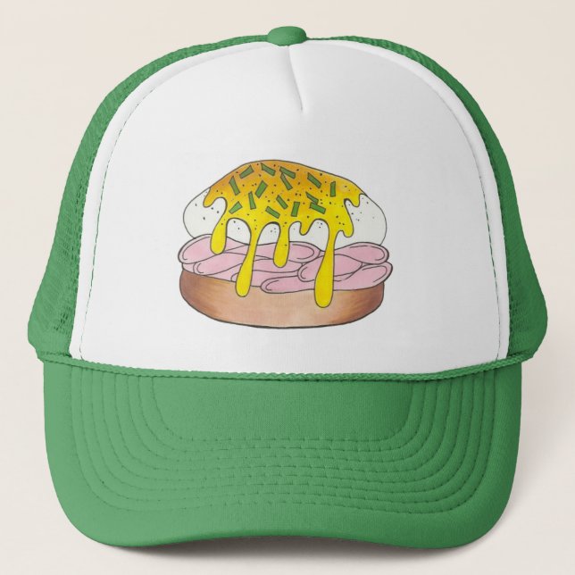 Eggs Benedict Food Foodie Cook Chef Ham Breakfast Trucker Hat (Front)