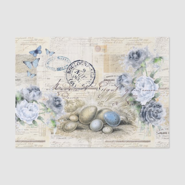 Eggs Butterfly Vintage Floral French Tissue Paper (Front)