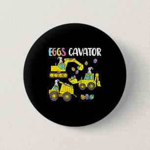 Eggs Cavator Construction Vehicle Bunny Happy East 6 Cm Round Badge