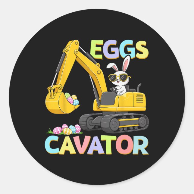 Eggs Cavator Easter Bunny Excavator Funny Rabbit B Classic Round Sticker (Front)