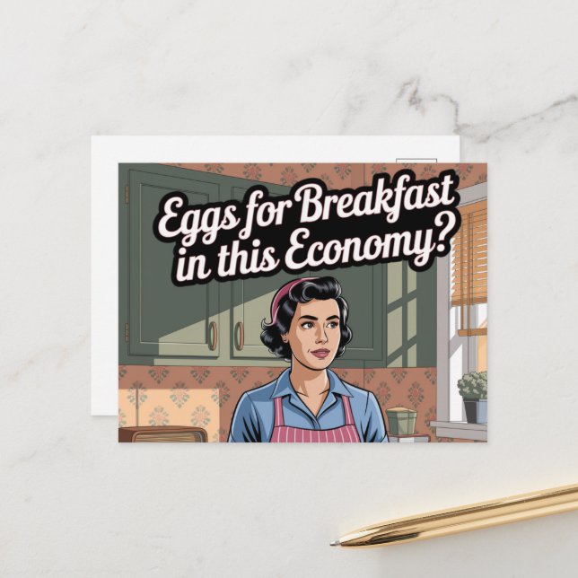 Eggs For Breakfast in this economy Retro Kitchen Postcard (Front/Back In Situ)