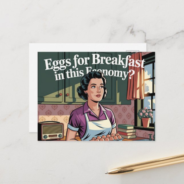 Eggs For Breakfast in this economy Retro Kitchen Postcard (Front/Back In Situ)