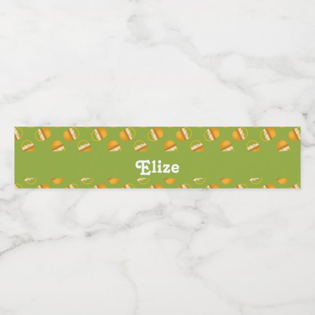 Eggs in brown basket pattern water bottle label (Single Label)