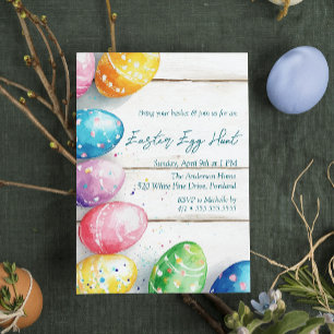 Eggs on Wooden Floor Easter Egg Hunt  Invitation
