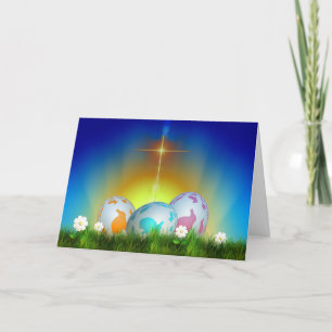 Eggs, Sunrise, and Cross Easter Holiday Card